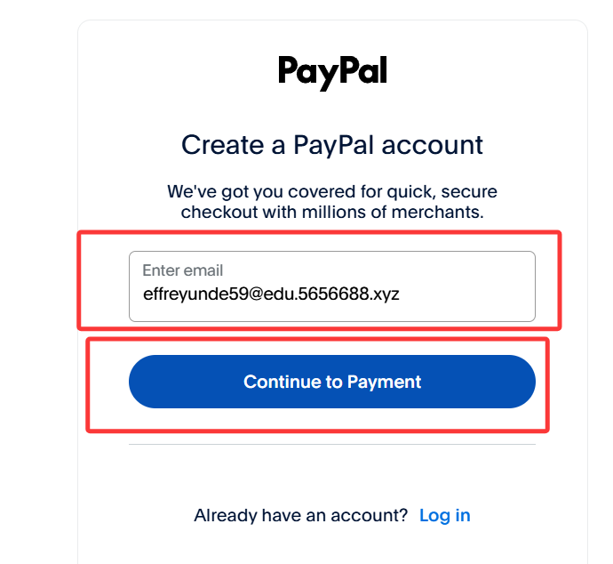 创建 PayPal 账户入口示例