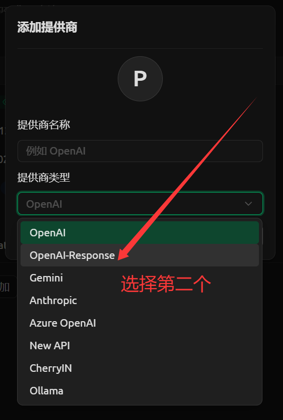 Cherry Studio 新增服务商时选择 OpenAI
