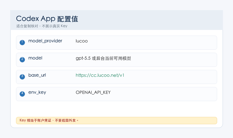 Codex App 配置值示意图
